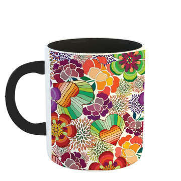 Chillaao colourful flower pattern art  3 Tone black Mug