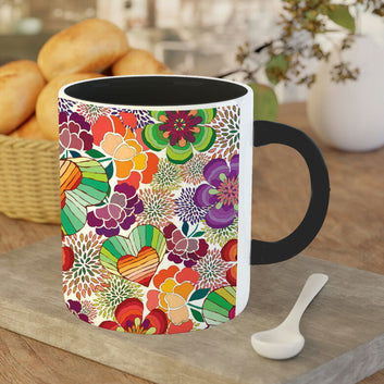 Chillaao colourful flower pattern art  3 Tone black Mug