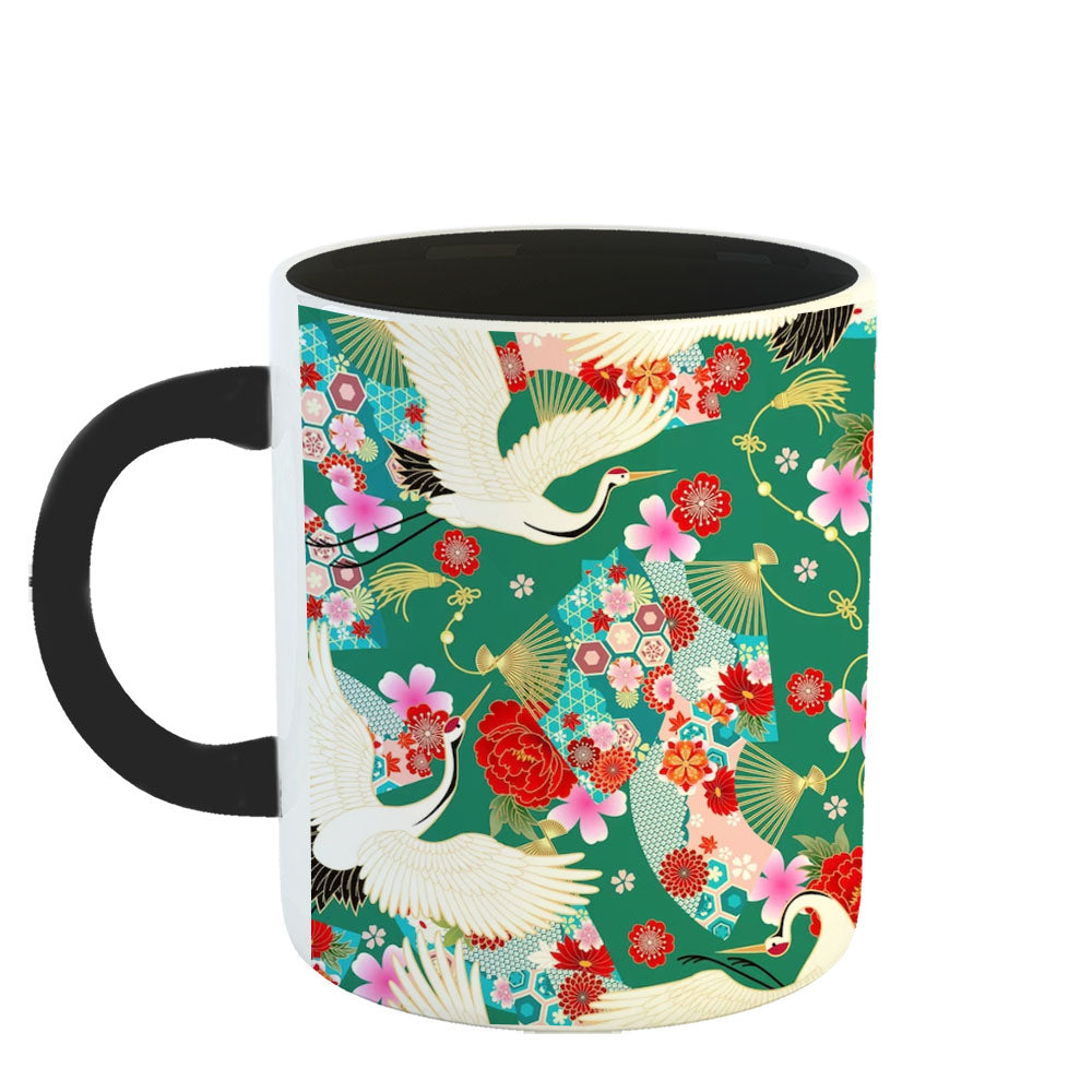 Chillaao swan and flowers 3 Tone black Mug