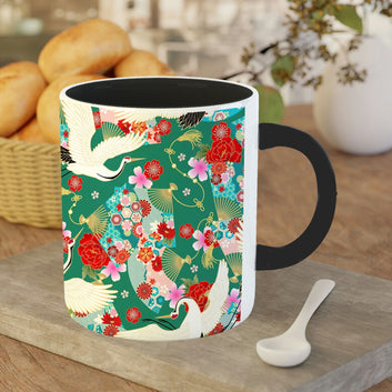 Chillaao swan and flowers 3 Tone black Mug