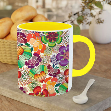 Chillaao colourful flower pattern  art  Yellow Mug