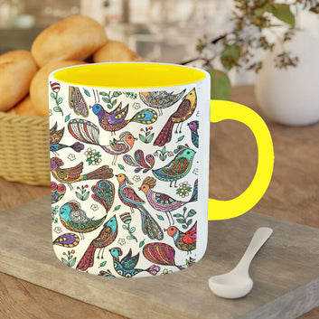Chillaao chidiya design pattern art  Yellow Mug