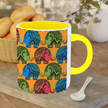 Chillaao elephant fusion pattern Yellow Mug