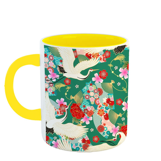 Chillaao swan and flowers Yellow Mug