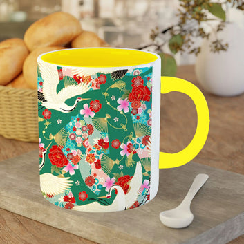 Chillaao swan and flowers Yellow Mug