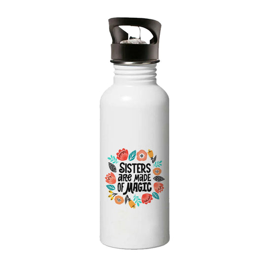Sisters are Magic Single Walled Steel White Bottle with Sipper Lid 600ml