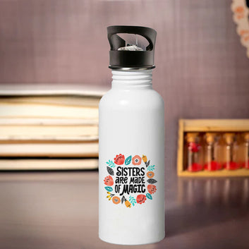 Sisters are Magic Single Walled Steel White Bottle with Sipper Lid 600ml