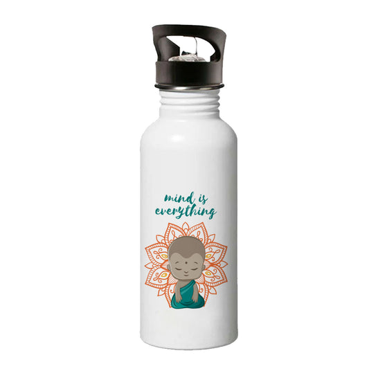 Mind Is Everything Single Walled Steel White Bottle with Sipper Lid 600ml
