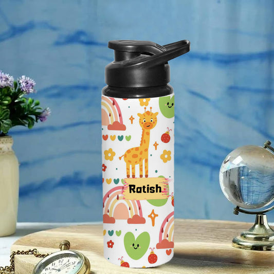 Chillaao Personalised BB8 _ Hand drawing Cartoon Giraffe, heart and Rainbow. Sipper Bottle