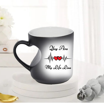 Chillaao Personalized You Are My Life Line  Heart Cut Magic Mug & Golden Rose