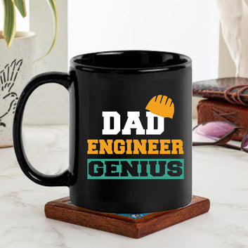 Dad Engineer Genius Black Mug