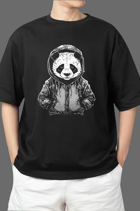 Chillaao Cool panda wearing hoodie Oversize T- Shirt