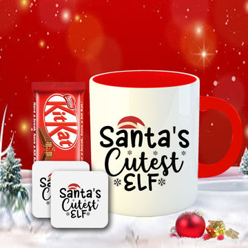 Chillaao Santa's Cute Elf Coffee Mug With Coaster