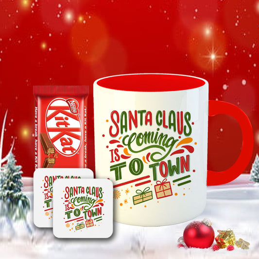 Chillaao Santa Is Coming Town Coffee Mug With Coaster