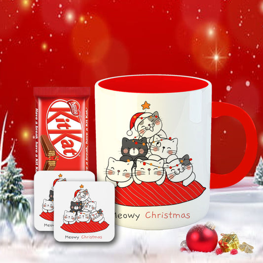 Chillaao Meowy Christmas Coffee Mug With Coaster