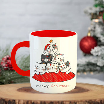 Chillaao Meowy Christmas Coffee Mug With Coaster