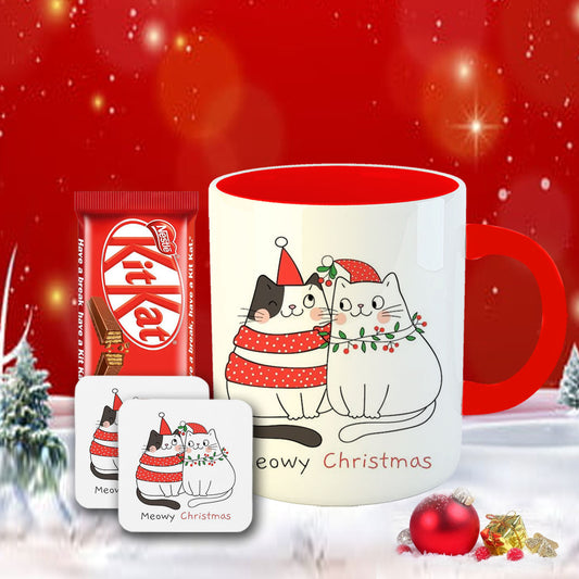 Chillaao Meowy Christmas Coffee Mug With Coaster