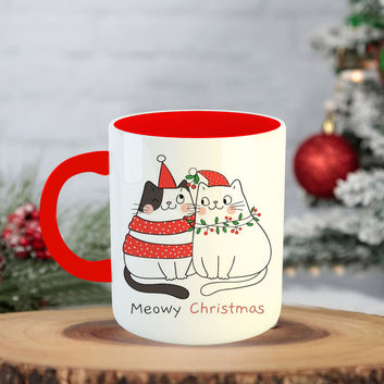 Chillaao Meowy Christmas Coffee Mug With Coaster