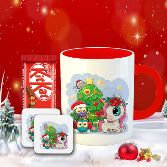 Chillaao Christmas Tree With Unicorn Coffee Mug With Coaster