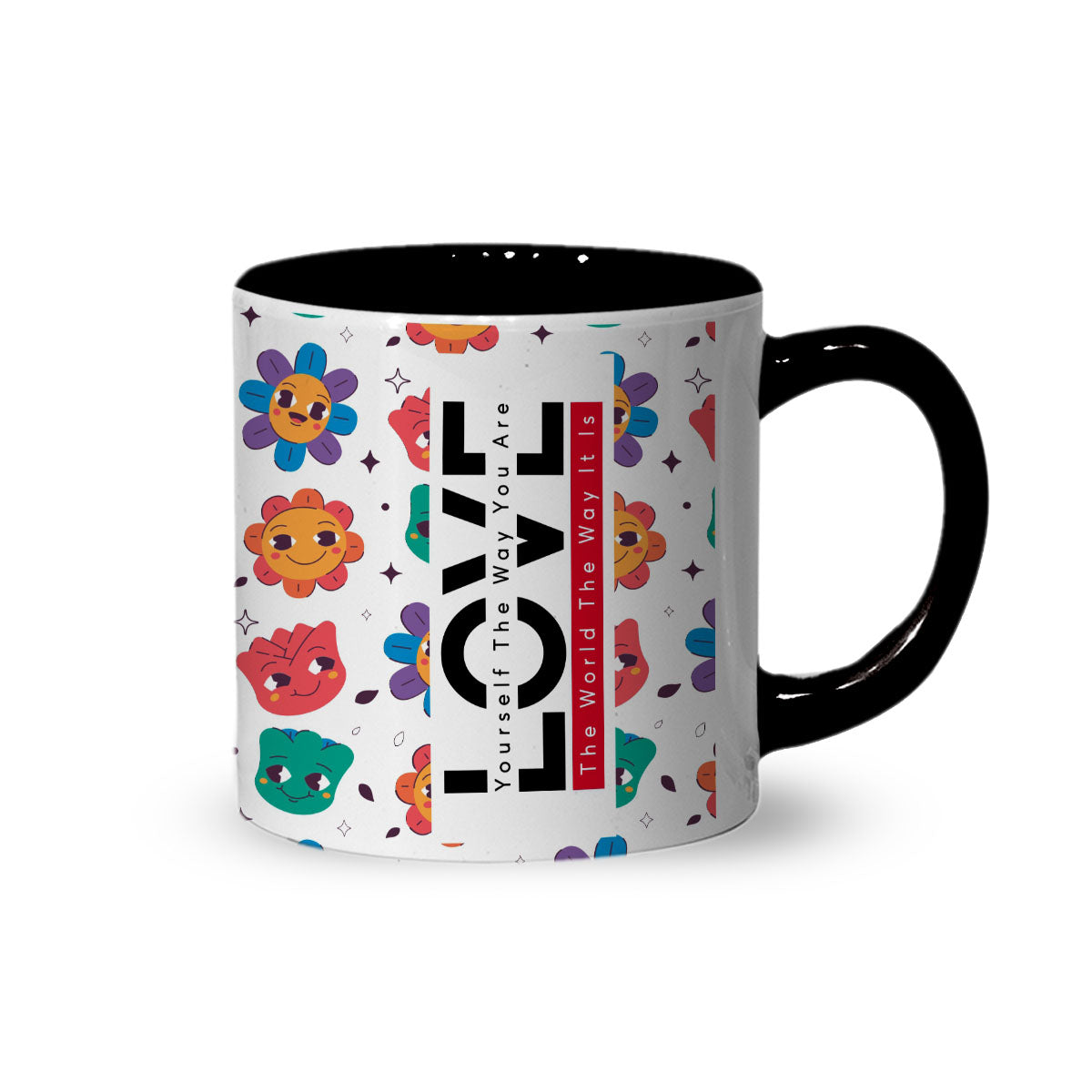 Love-Smiley Pattern Inner Color Black Tea Mug 180ml