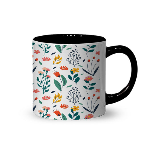Floral Pattern Inner Color Black Tea Mug 180ml