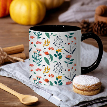 Floral Pattern Inner Color Black Tea Mug 180ml