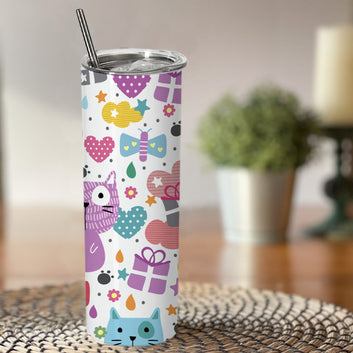 Chillaao abstract pattern with cute cats  skinny tumblers