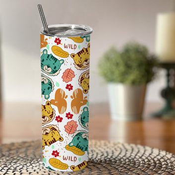 Chillaao wild tiger face skinny tumblers