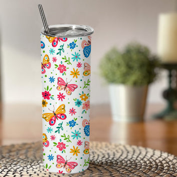 Chillaao butterfly floral pattern  skinny tumblers