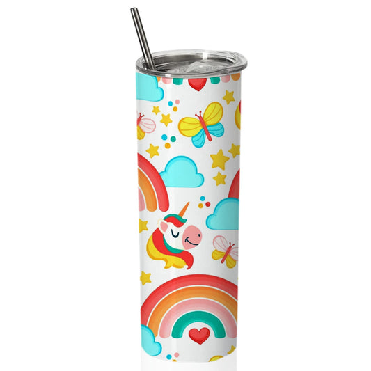 Chillaao cute pattern with unicorn butterfly and rainbow skinny tumblers