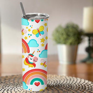 Chillaao cute pattern with unicorn butterfly and rainbow skinny tumblers
