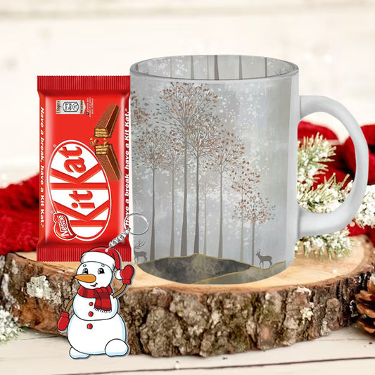 Chillaao Aesthetic Tree with Reindeer  Frosted Mug