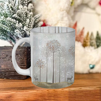 Chillaao Aesthetic Tree with Reindeer  Frosted Mug