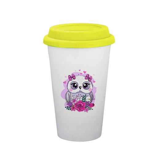 Chillaao Little cute owl and flowers Tumbler Yellow Lid