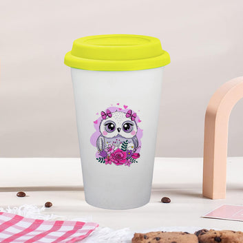 Chillaao Little cute owl and flowers Tumbler Yellow Lid