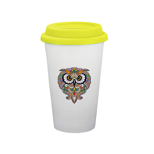 Chillaao Colorful owl mandala arts Tumbler Yellow Lid