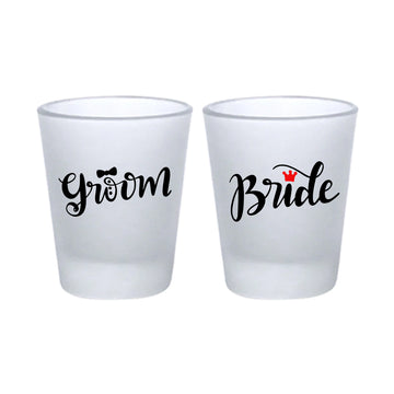 Chillaao Bride & Goom Frosted Shot Glass Set Of 2