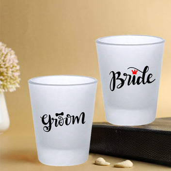 Chillaao Bride & Goom Frosted Shot Glass Set Of 2