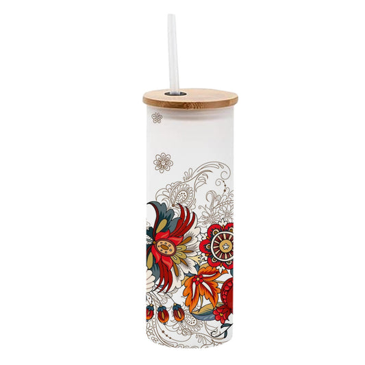 Chillaao Seamless Border with Folk Flowers Frosted Skinny Tumbler