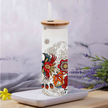Chillaao Seamless Border with Folk Flowers Frosted Skinny Tumbler