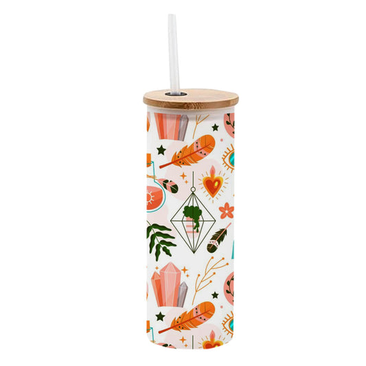 Chillaao Flat boho pattern with Feathers Frosted Skinny Tumbler