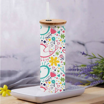 Chillaao Bird With Flower Pattern Frosted Skinny Tumbler