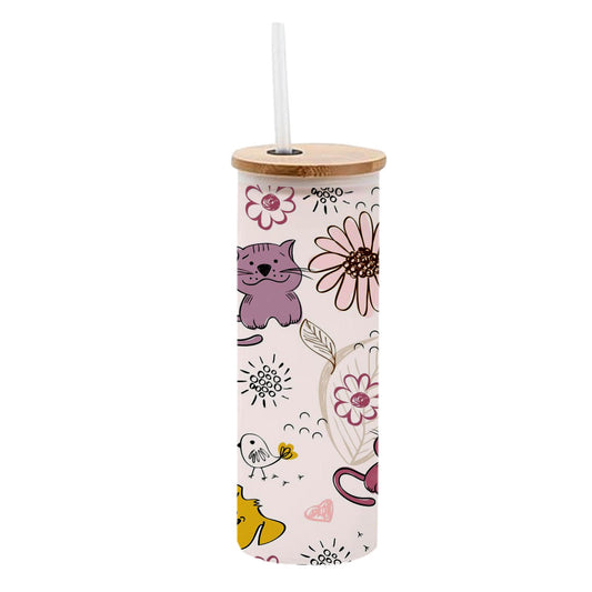Chillaao Cat With Flower Pattern Frosted Skinny Tumbler
