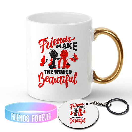 Chillaao Friends make the world Beautiful  Golden Handle Mug