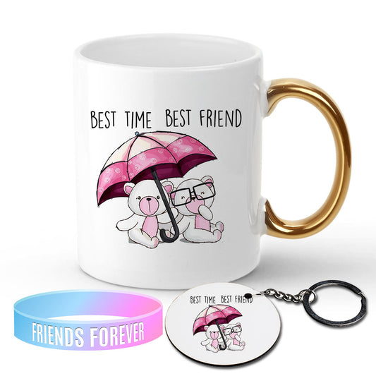 Chillaao Best Time Best Friend Golden Handle Mug