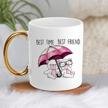 Chillaao Best Time Best Friend Golden Handle Mug