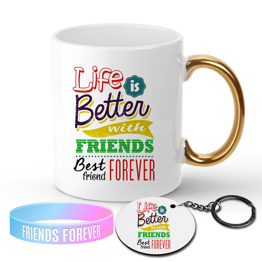 Chillaao Life is Better With Best Friends Golden Handle Mug