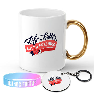 Chillaao Life is Better With Friend  Golden Handle Mug