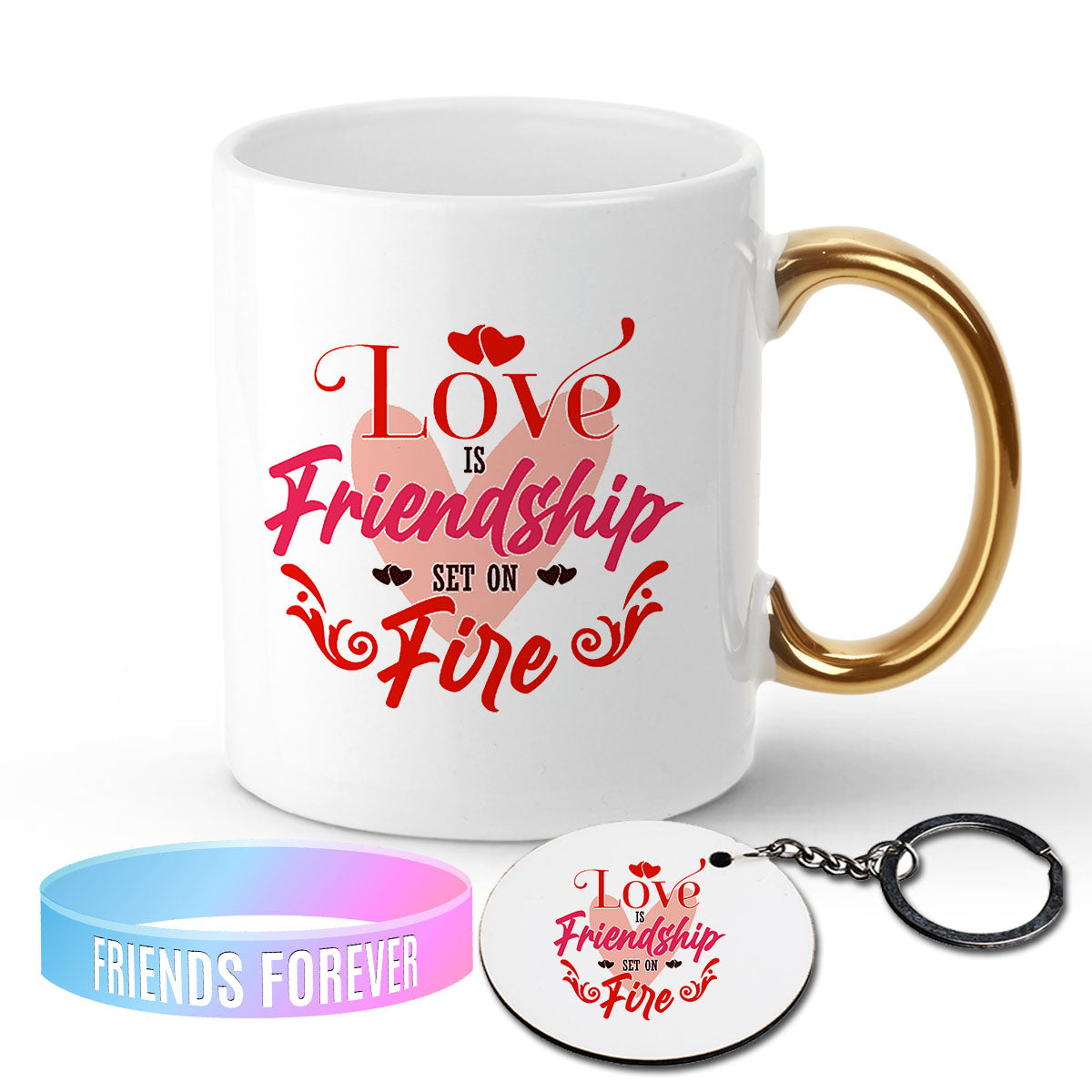 Chillaao Love Is Friendship on Fire Golden Handle Mug