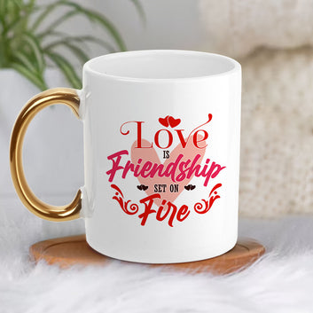 Chillaao Love Is Friendship on Fire Golden Handle Mug